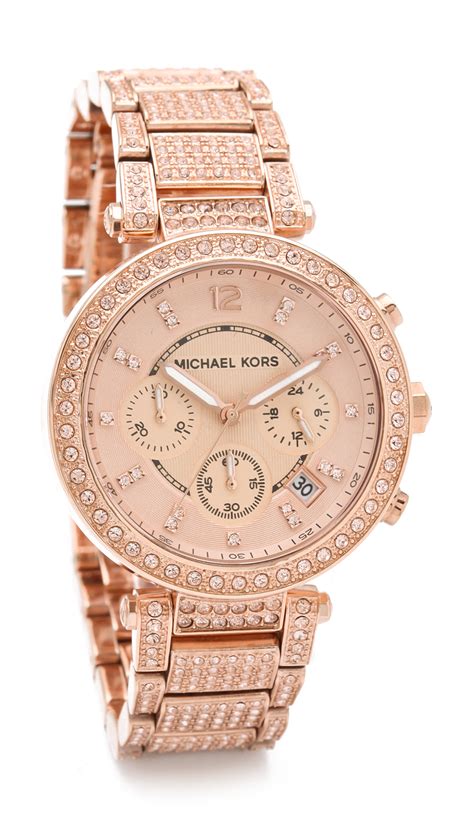 michael kors rose gold parker chronograph glitz watch|chronograph parker rose gold.